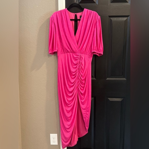 Alexia Admor Pink Asymmetrical Ruched Wrap Dress - Picture 1 of 8